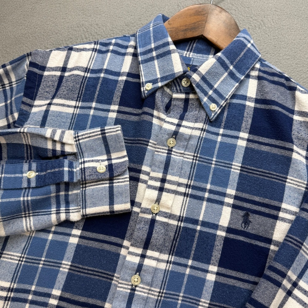 Ralph Lauren Classic Fit Performance Shirt Mens Medium Blue/White Plaid Flannel